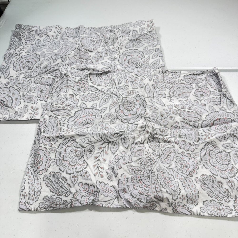 Pottery Barn Teen Sham Pair standard gray blue floral paisley cotton